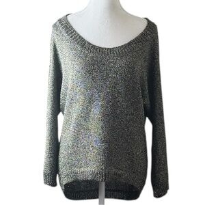 Vertigo Metallic Knit Sweater Women L Black Gold Long‎ Sleeve Pullover